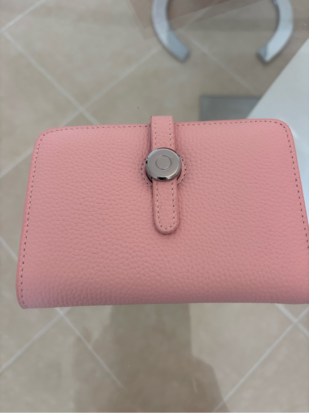 Pink Leather Wallet with Snap Closure